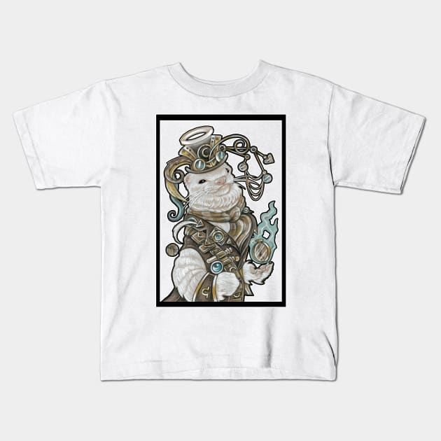 Steampunk Angel Ferret - White Outline Kids T-Shirt by Nat Ewert Art